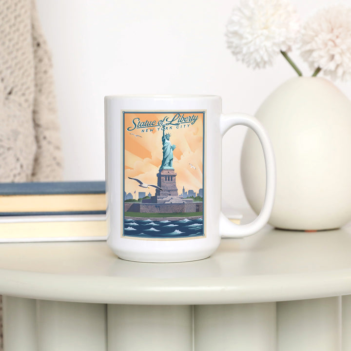 New York, New York, Statue of Liberty, Litho, Lantern Press Artwork, Ceramic Mug
