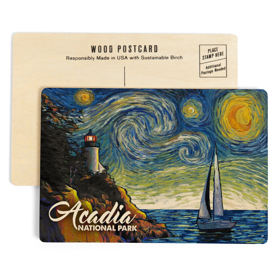 Acadia National Park, Maine, Starry Night, Wood Sign and Postcards