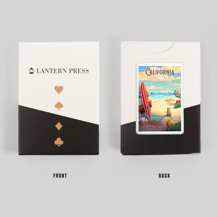 Playing Cards, California, Beach Activities, 52 Card Deck with Jokers in Box, Unique Art