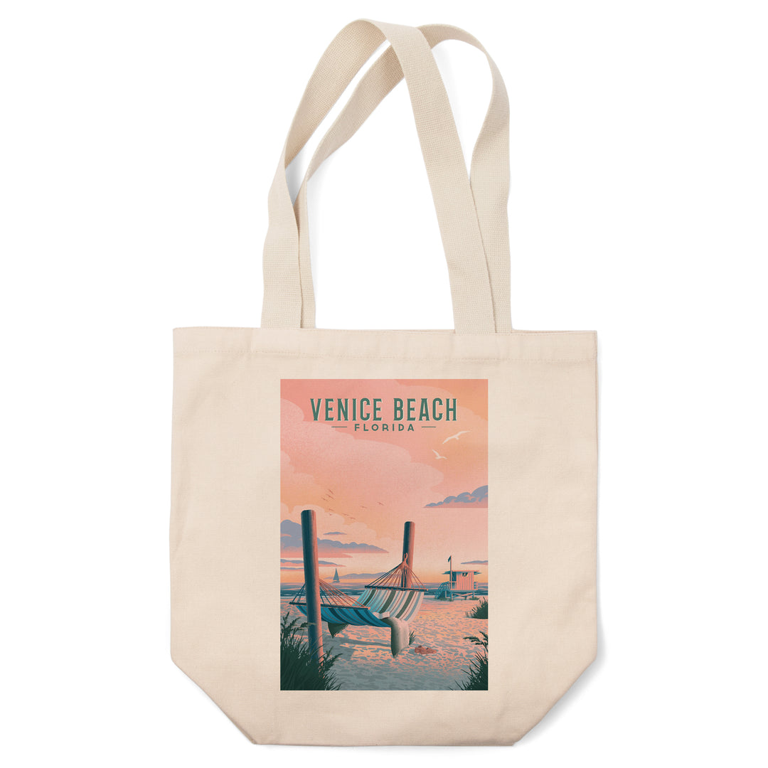 Venice Beach, Florida, Lithograph, Hammock on Beach, Tote Bag