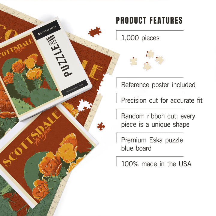 Scottsdale, Arizona, Prickly Pear Cactus, Letterpress, Jigsaw Puzzle