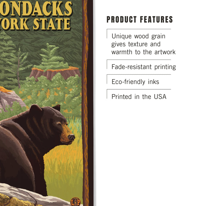 Adirondacks, New York, Black Bear in Forest, Lantern Press Artwork, Wood Signs and Postcards