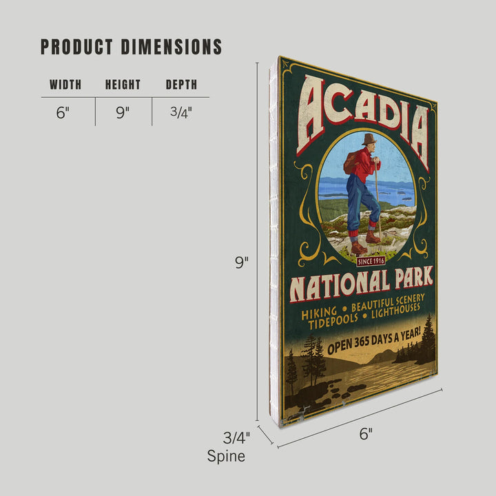 Lined 6x9 Journal, Acadia National Park, Maine, Vintage Hiker Sign, Lay Flat, 193 Pages, FSC paper
