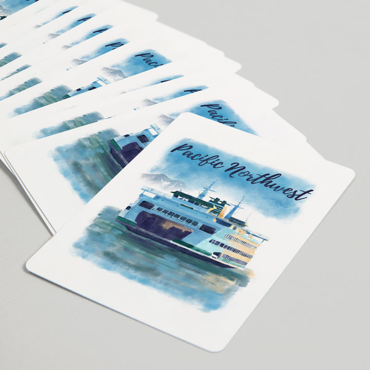 Playing Cards, Pacific Northwest, Ferry, Watercolor, 52 Card Deck with Jokers in Box, Unique Art