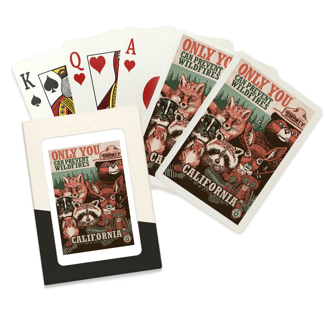 Playing Cards, California, Smokey Bear and Woodland Creatures, Only You Can Prevent Wildfires, 52 Card Deck with Jokers in Box, Unique Art