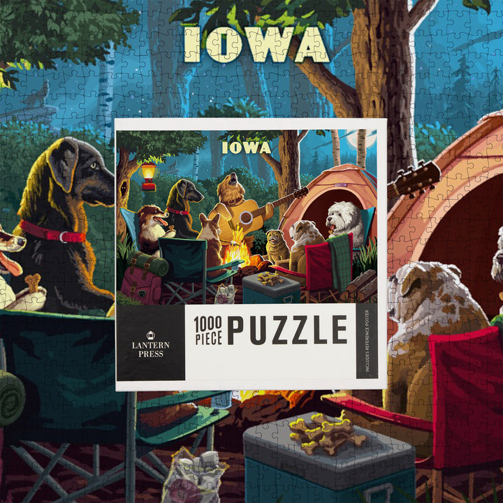 Iowa, Painterly, Pack Life, Dogs Around Campfire, Jigsaw Puzzle