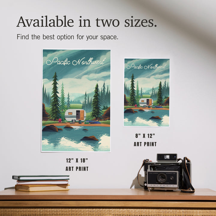 Pacific Northwest, Outdoor Activity, At Home Anywhere, Camper in Evergreens art prints, metal signs