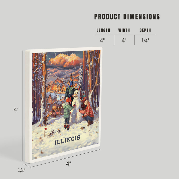 Illinois, Merry and Bright, Vintage Snowman, Coasters