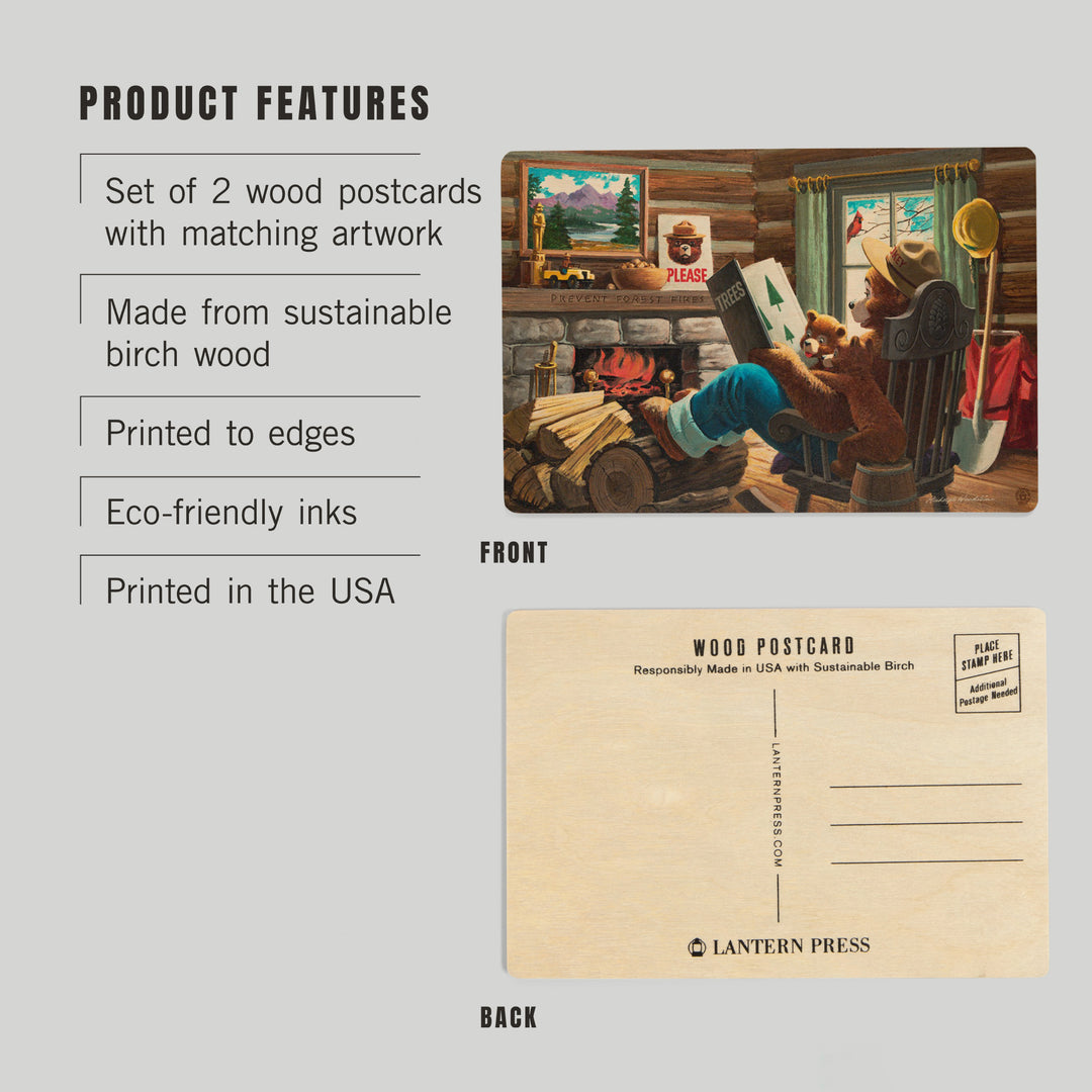 Smokey Bear, Reading Book to Cubs, Officially, Wood Sign and Postcards