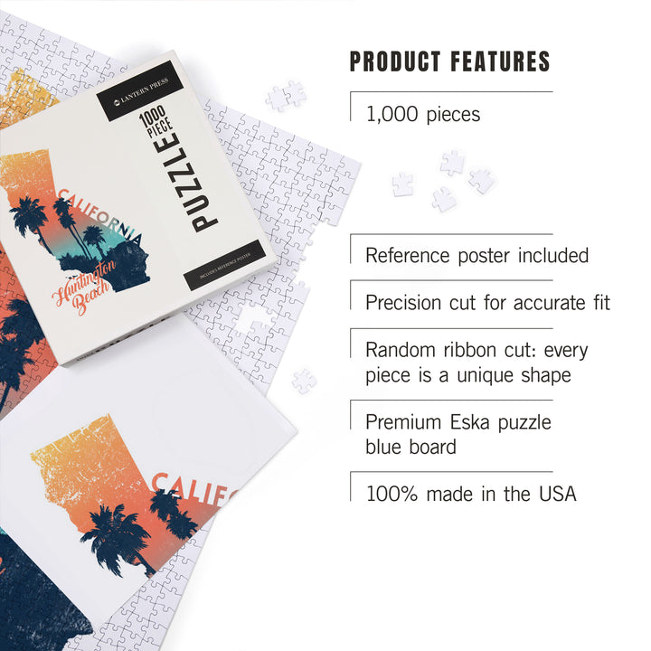 Huntington Beach, California, State Abstract, Palm Scene, 1000 Piece Jigsaw Puzzle