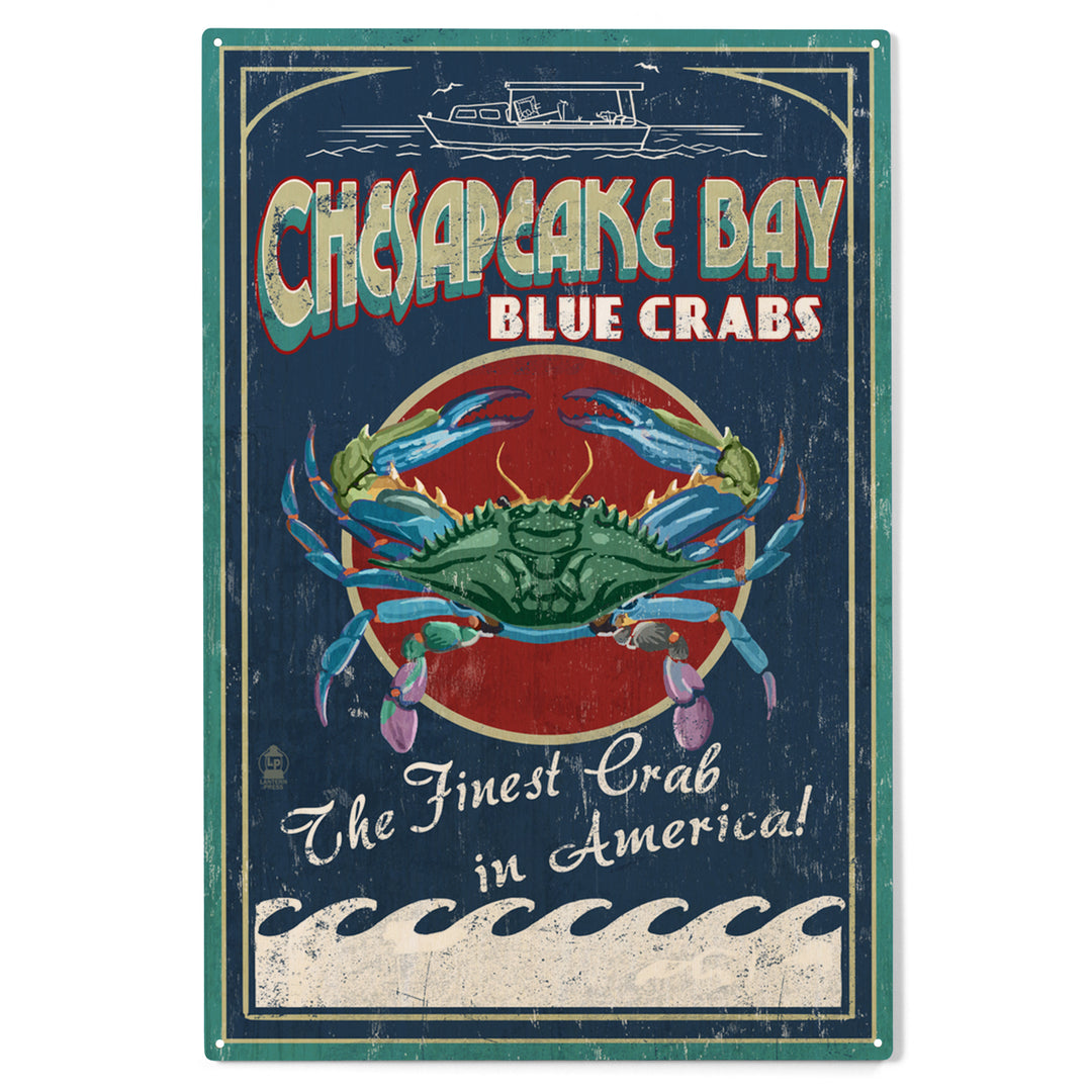 Chesapeake Bay, Virginia, Blue Crab Vintage Sign, Wood Sign and Postcards