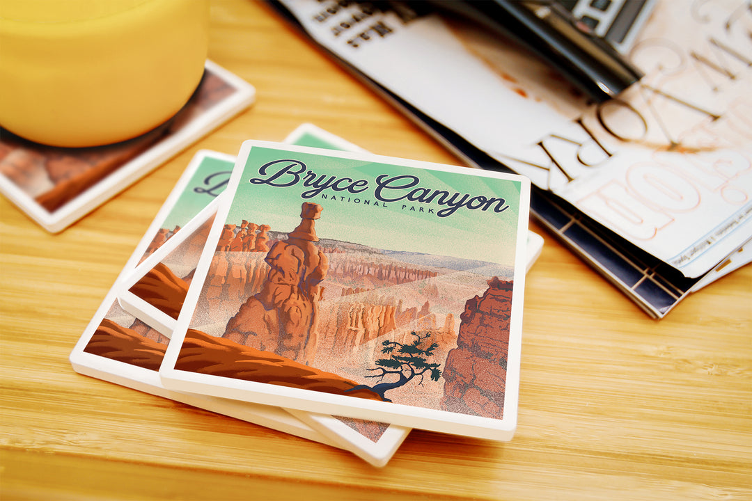 Bryce Canyon National Park, Utah, Bryce Point, Lithograph National Park Series, Coaster Set