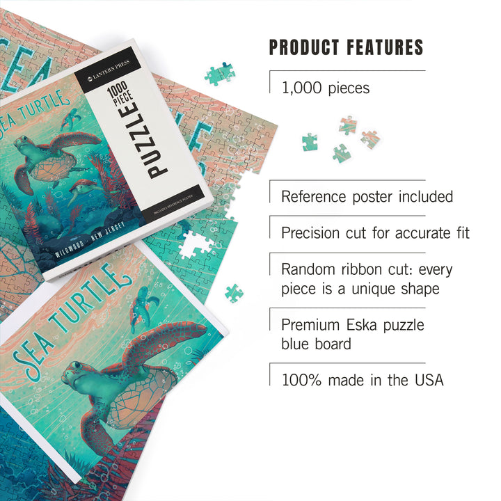 Wildwood, New Jersey, Fluid Linework, Sea Turtle, 1000 Piece Jigsaw Puzzle