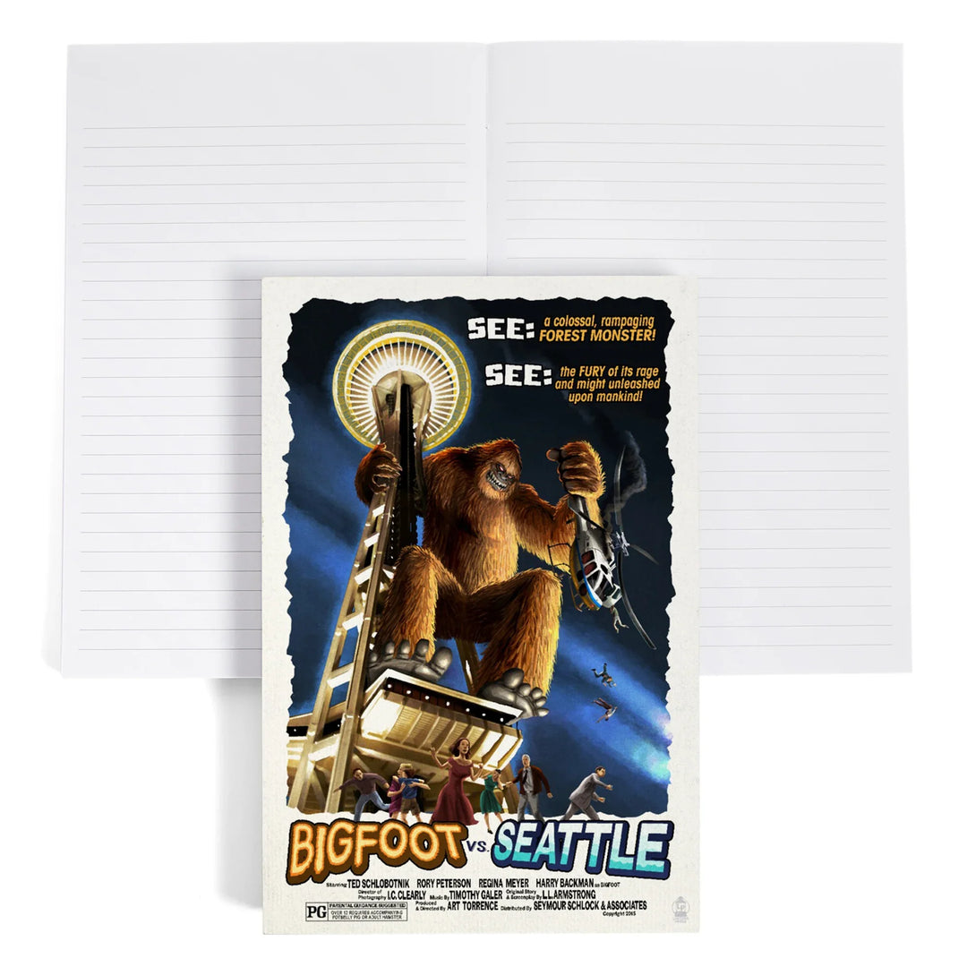 Lined 6x9 Journal, Seattle, Washington, Bigfoot vs Seattle, Lay Flat, 193 Pages, FSC paper
