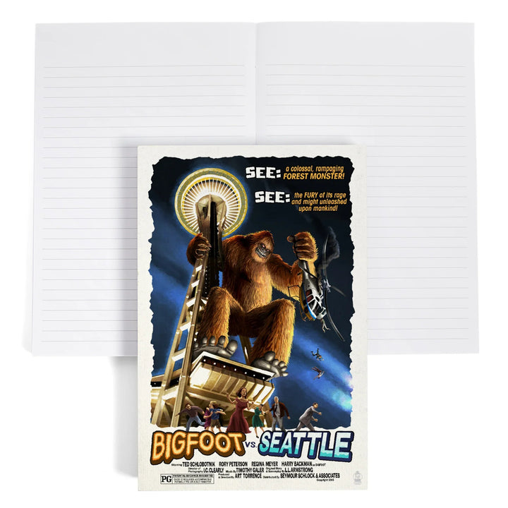 Lined 6x9 Journal, Seattle, Washington, Bigfoot vs Seattle, Lay Flat, 193 Pages, FSC paper