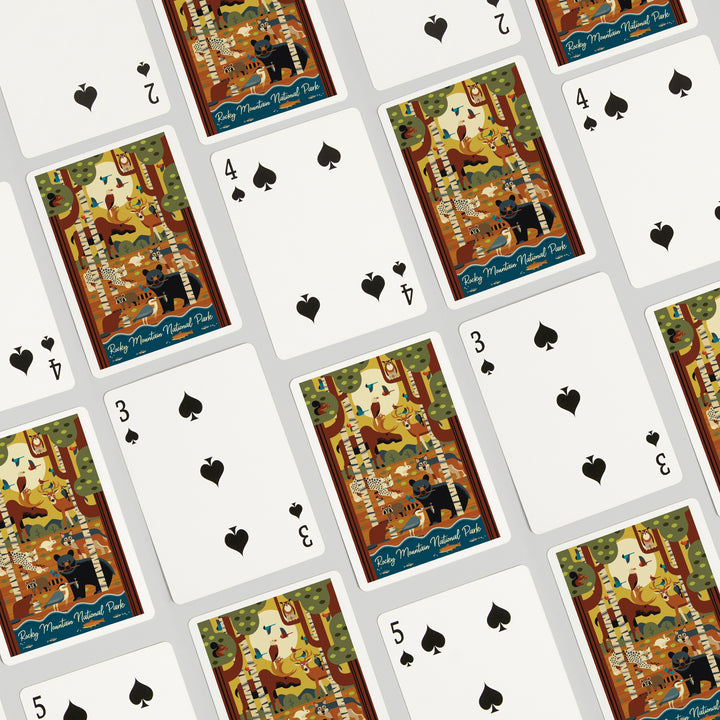 Playing Cards, Rocky Mountain National Park, Colorado, Forest Animals, Geometric, 52 Card Deck with Jokers in Box, Unique Art