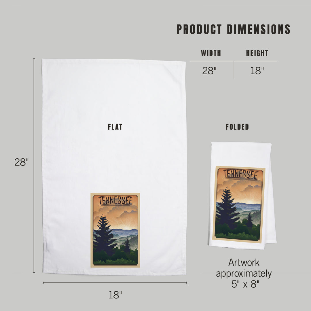 Tennessee, Mountain, Lithograph, Organic Cotton Kitchen Tea Towels