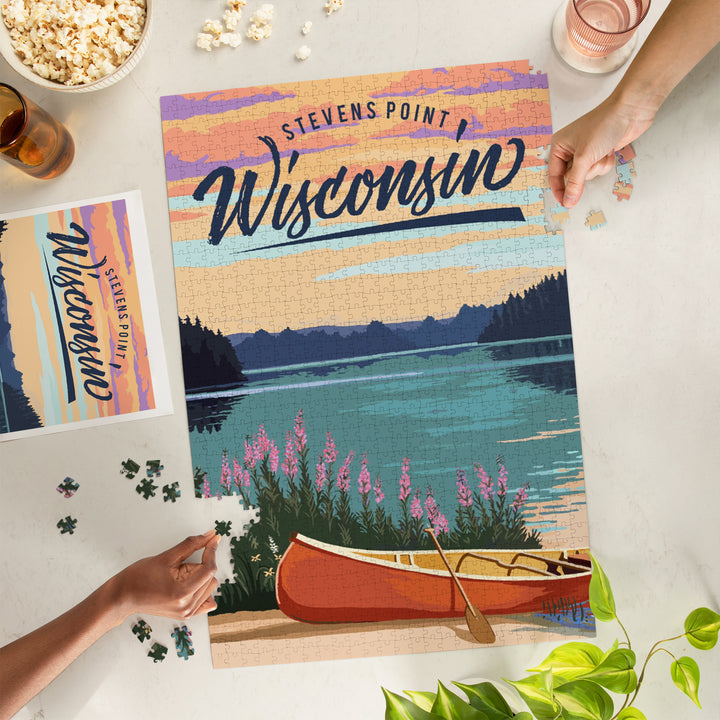 Stevens Point, Wisconsin, Canoe and Lake Scene, Jigsaw Puzzle