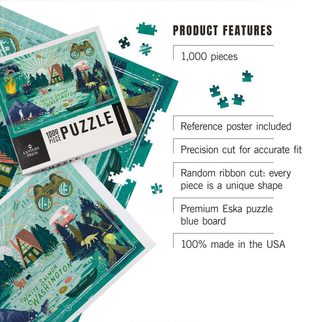 White Salmon, Washington, Lake Life Series, Collage, Landscape With Mountain, 1000 Piece Jigsaw Puzzle