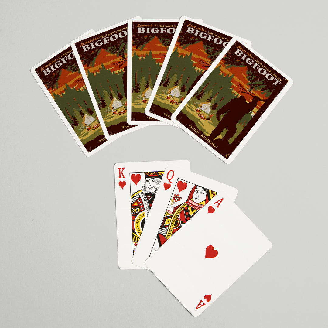 Playing Cards, Pacific Northwest, Home of Bigfoot, WPA Style, 52 Card Deck with Jokers in Box, Unique Art