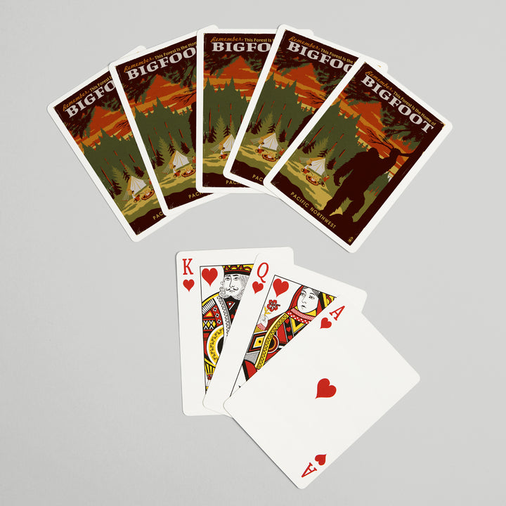 Playing Cards, Pacific Northwest, Home of Bigfoot, WPA Style, 52 Card Deck with Jokers in Box, Unique Art