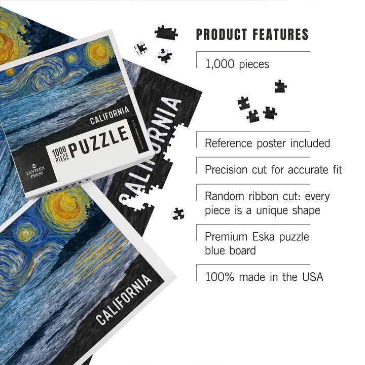 California, Starry Night, Ocean, 1000 Piece Jigsaw Puzzle