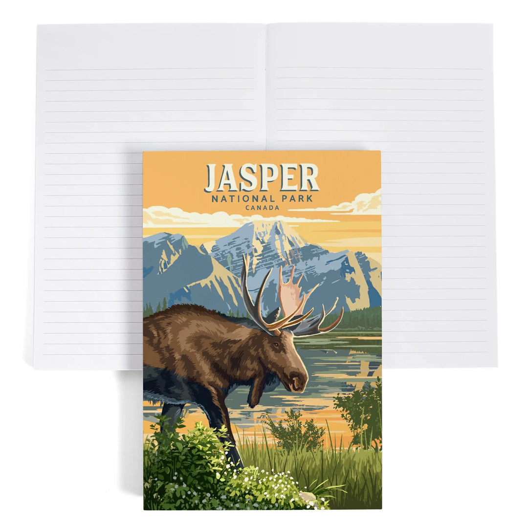 Lined 6x9 Journal, Canada, Jasper National Park, Moose, Painterly, Lay Flat, 193 Pages, FSC paper