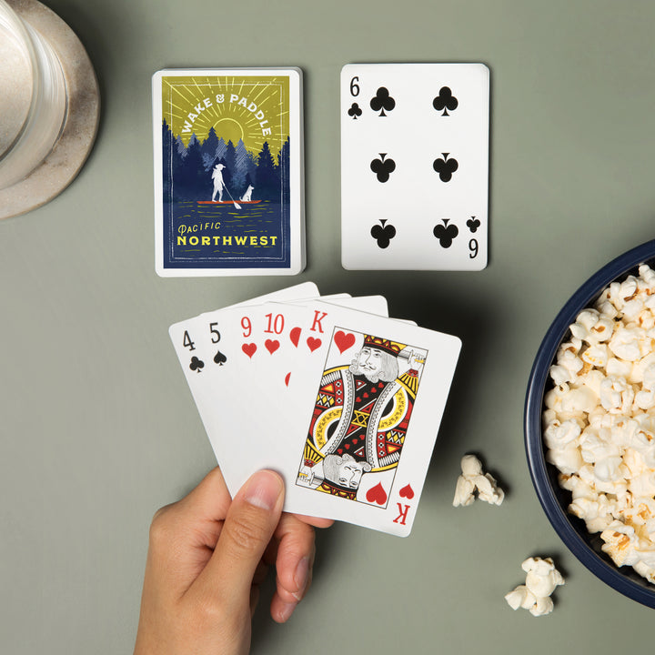 Playing Cards, Pacific Northwest, Lake Life Series, Wake and Paddle, Landscape with Trees, 52 Card Deck with Jokers in Box, Unique Art