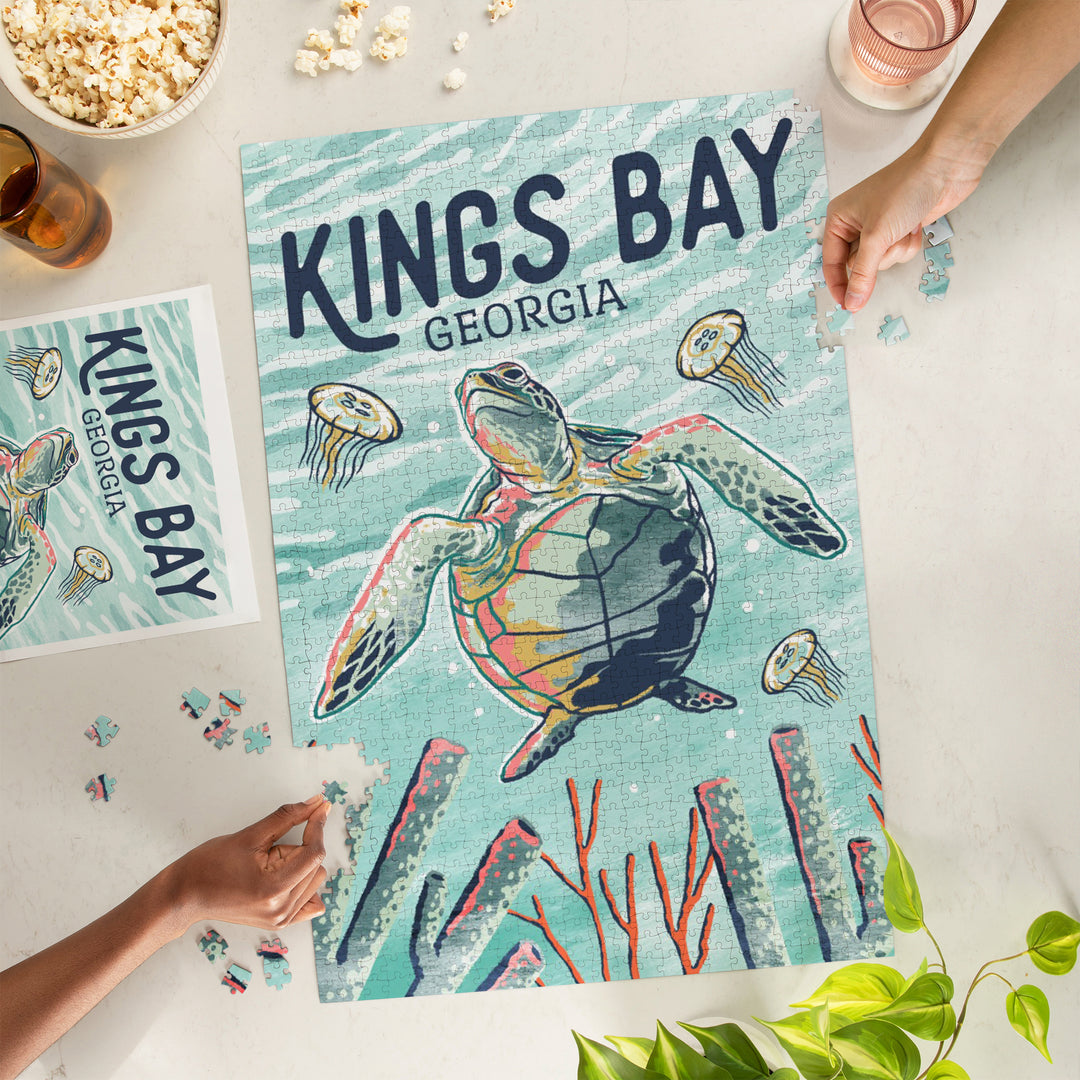 Kings Bay, Georgia, Graphic Pastel, Sea Turtle, Jigsaw Puzzle