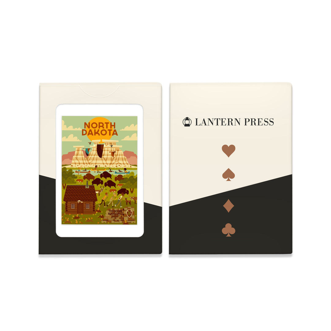 Playing Cards, North Dakota, Theodore Roosevelt National Park, Geometric National Park Series, 52 Card Deck with Jokers in Box, Unique Art