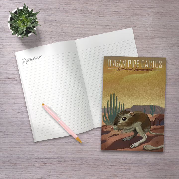 Lined 6x9 Journal, Organ Pipe Cactus National Monument, Arizona, Kangaroo Rat, Lithograph, Lay Flat, 193 Pages, FSC paper