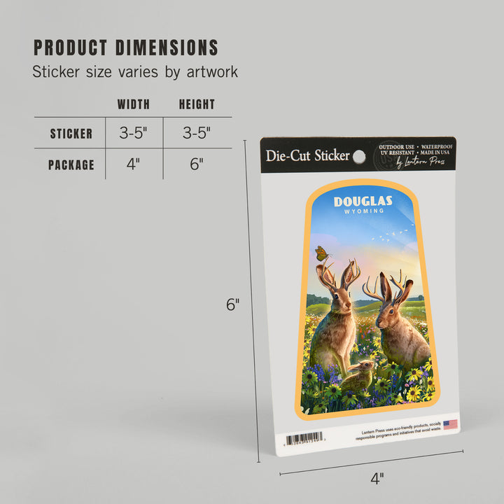 Douglas, Wyoming, Lithograph, Jackalope, Vinyl Sticker