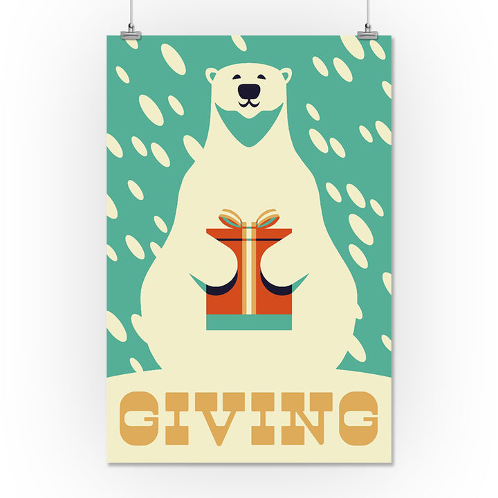 Gift, Polar Bear, Retro Christmas, Art & Giclee Prints - Lantern Press