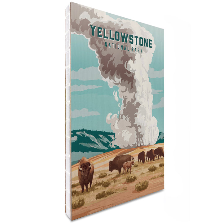 Lined 6x9 Journal, Yellowstone National Park, Wyoming, Painterly National Park Series, Bison and Geyser, Lay Flat, 193 Pages, FSC paper