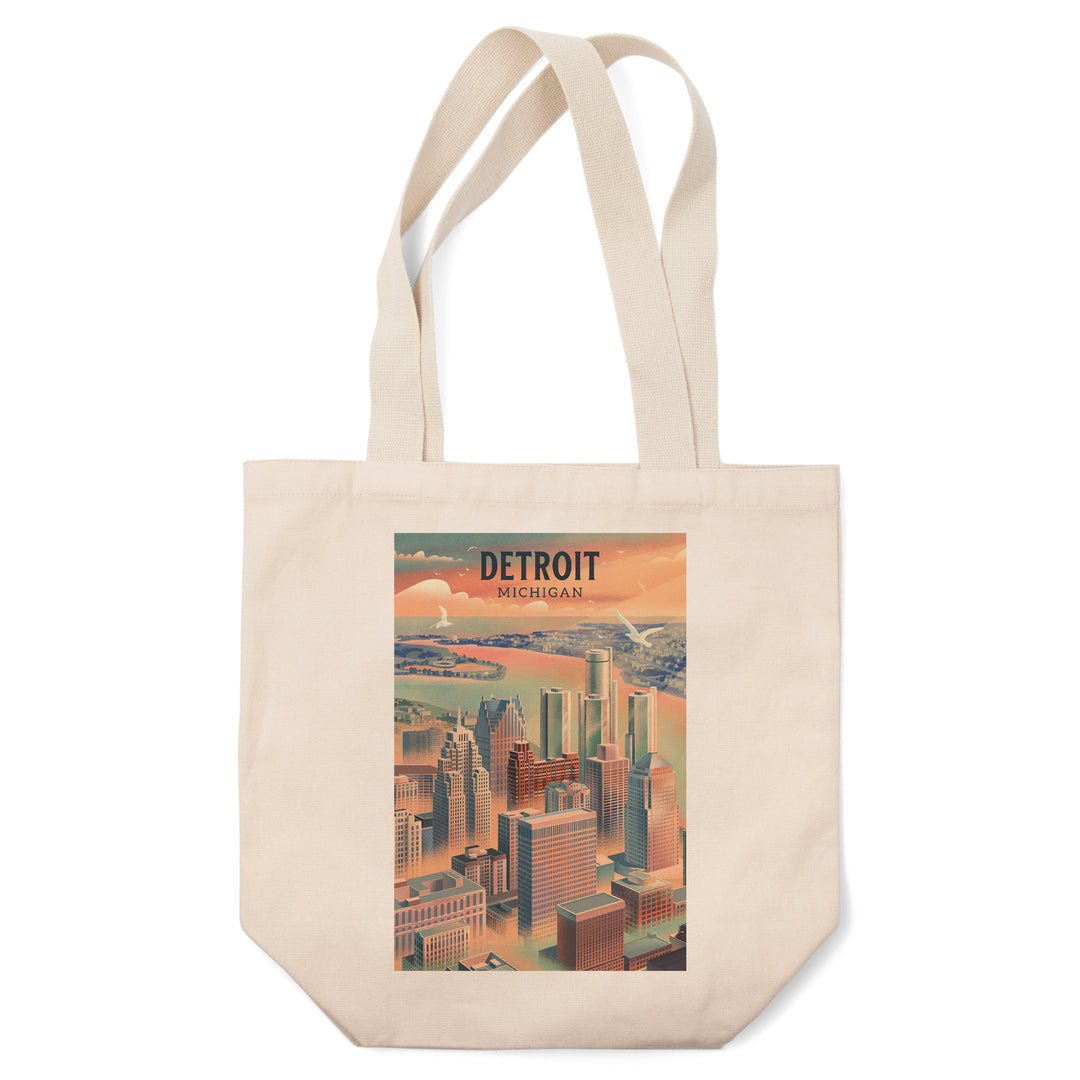 Detroit, Michigan, Lithograph City Series, Tote Bag