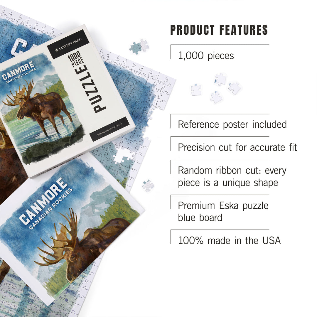 Canmore, Alberta, Canada, Watercolor, Moose, Jigsaw Puzzle
