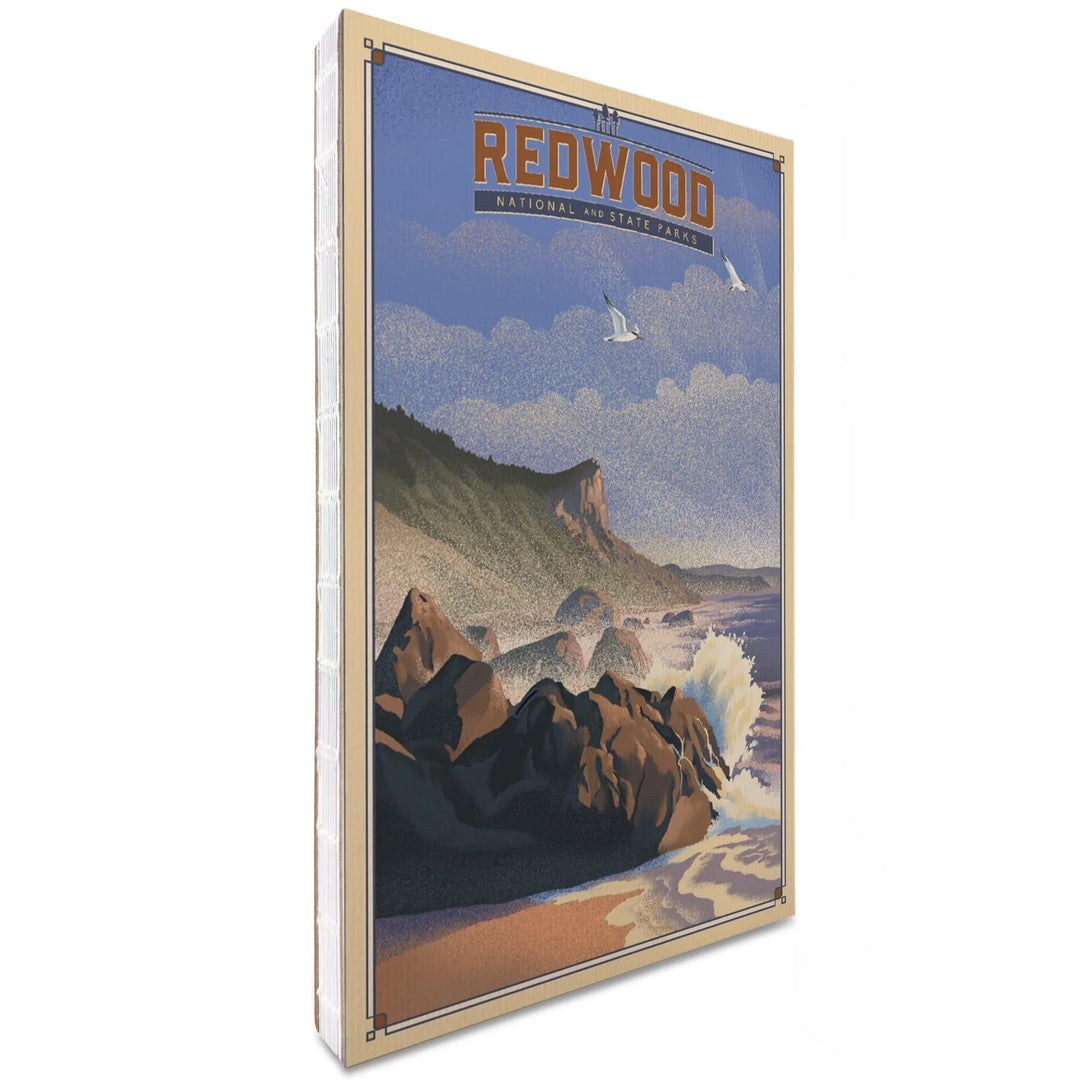 Lined 6x9 Journal, Redwood National and State Parks, California, Lithograph National Park Series, Lay Flat, 193 Pages, FSC paper