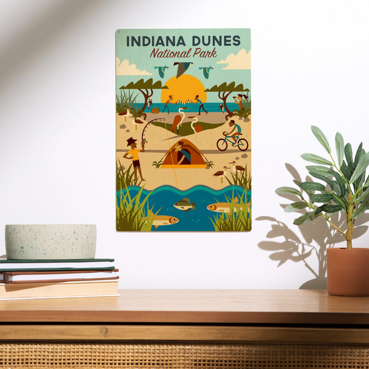 Indiana Dunes National Park, Indiana, Geometric, Wood Sign and Postcards