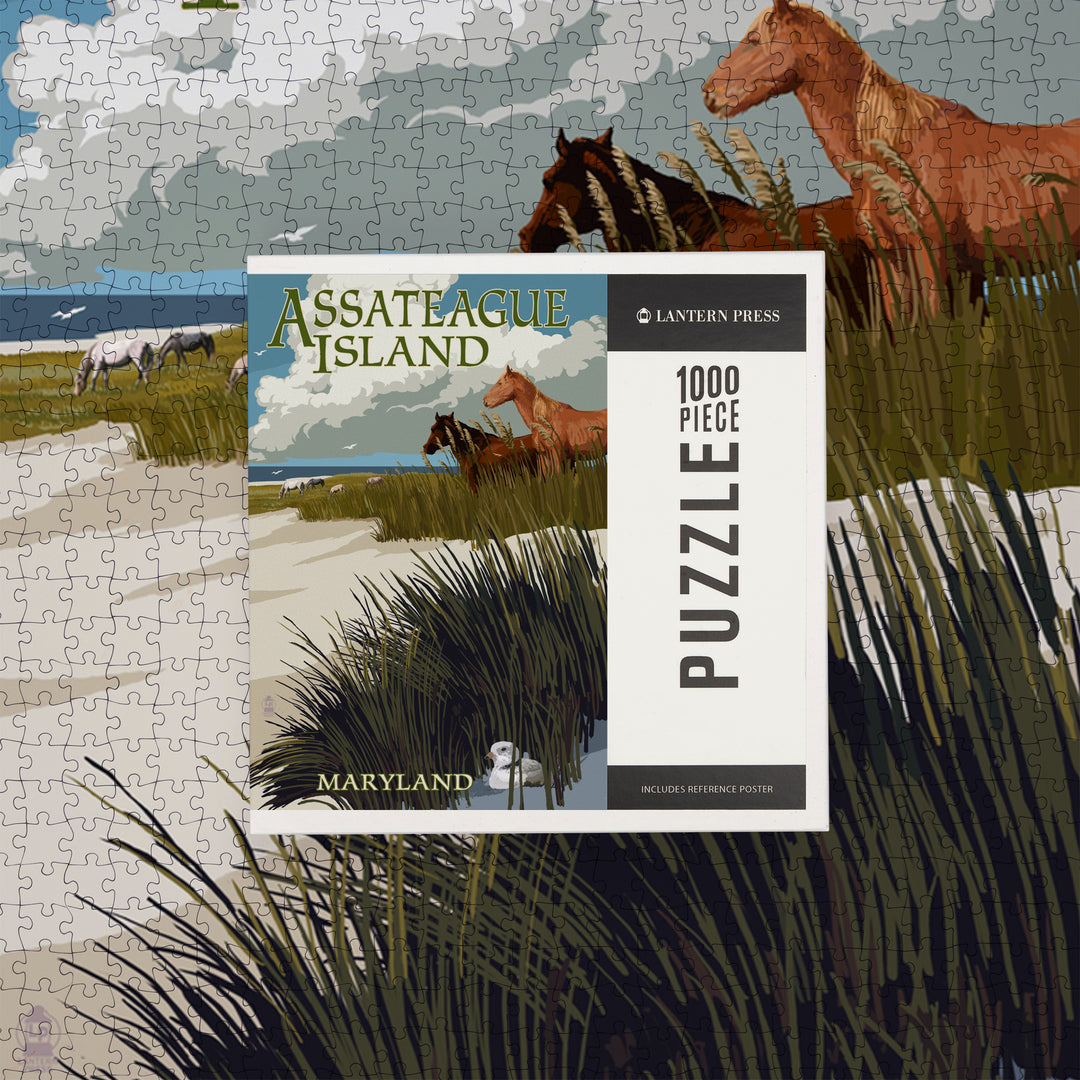 Assateague Island, Maryland, Horses and Dunes, Jigsaw Puzzle