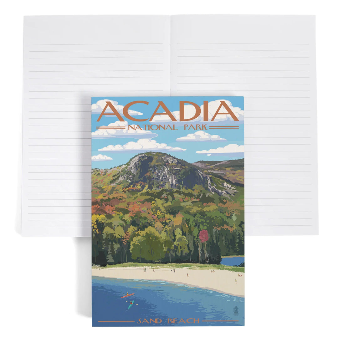 Lined 6x9 Journal, Acadia National Park, Maine, Sand Beach Scene, Lay Flat, 193 Pages, FSC paper
