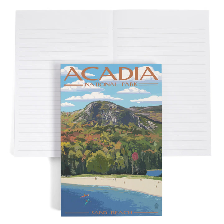 Lined 6x9 Journal, Acadia National Park, Maine, Sand Beach Scene, Lay Flat, 193 Pages, FSC paper