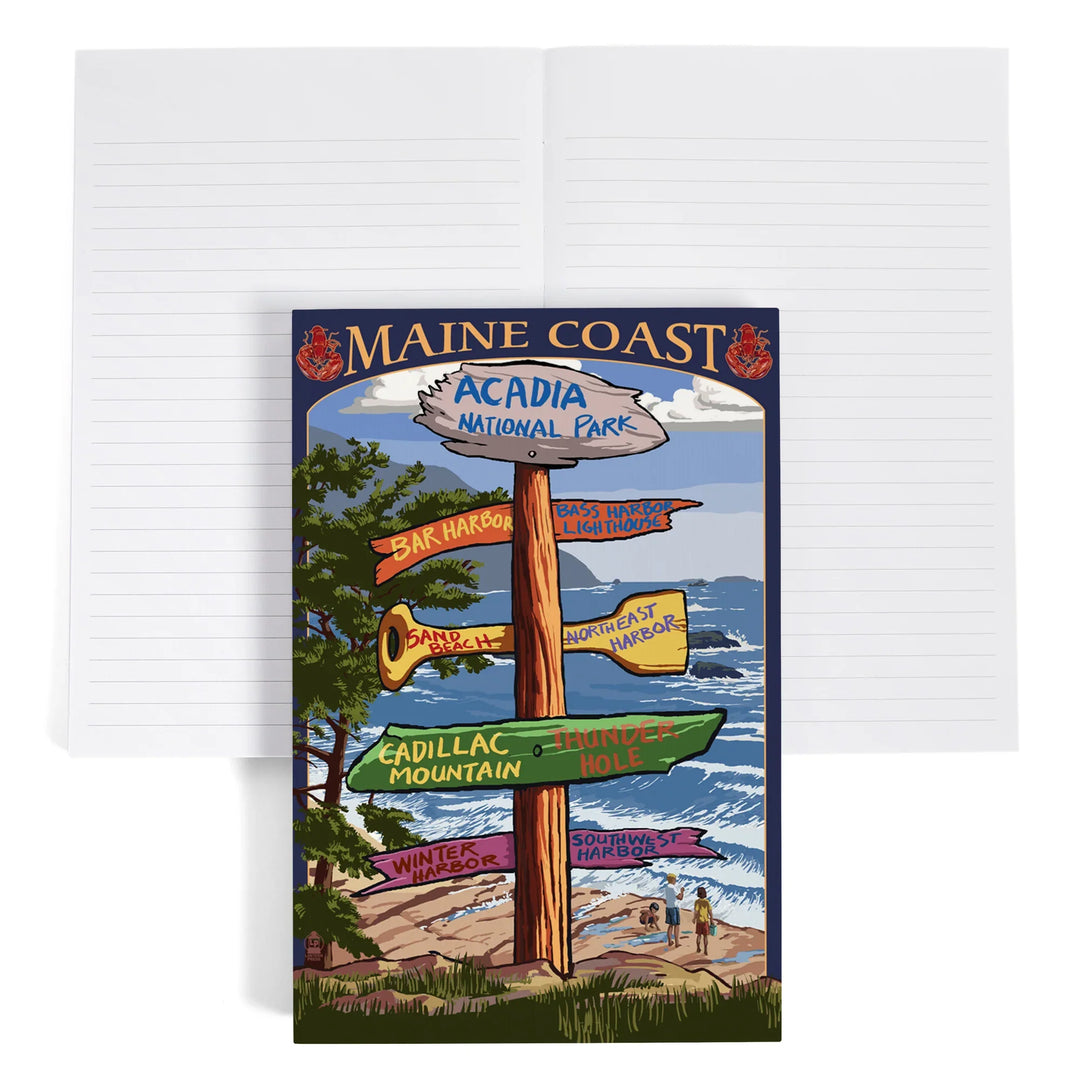 Lined 6x9 Journal, Acadia National Park, Maine, Destinations Sign, Lay Flat, 193 Pages, FSC paper