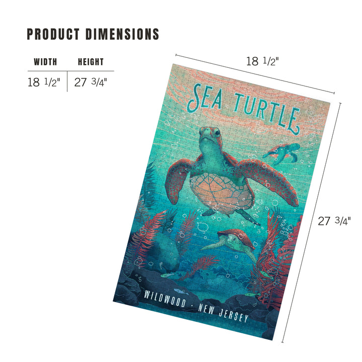 Wildwood, New Jersey, Fluid Linework, Sea Turtle, 1000 Piece Jigsaw Puzzle