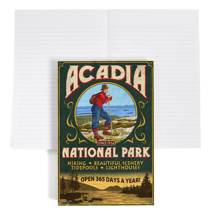 Lined 6x9 Journal, Acadia National Park, Maine, Vintage Hiker Sign, Lay Flat, 193 Pages, FSC paper