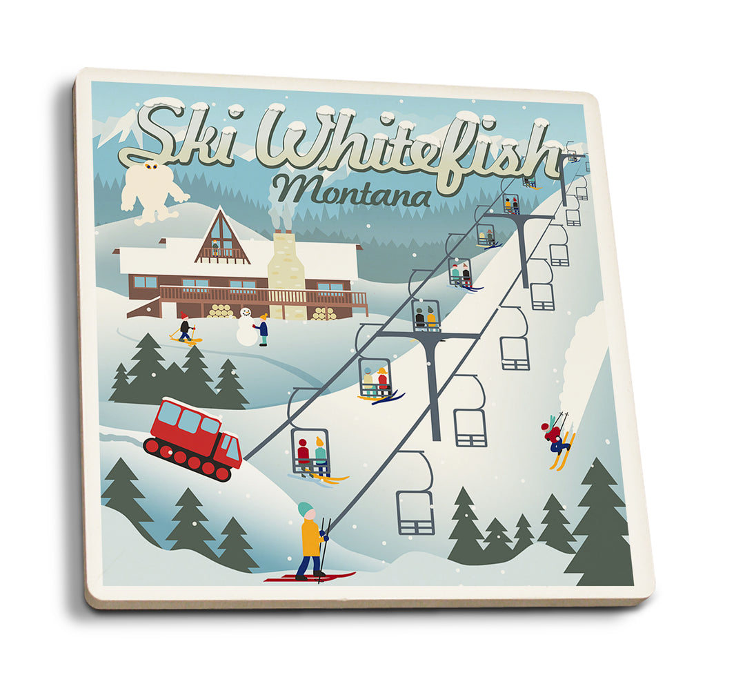 Whitefish, Montana, Retro Ski Resort, Coaster Set
