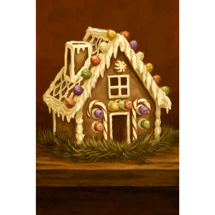 Gingerbread House, Christmas Oil Painting, Lantern Press Artwork, Stretched Canvas