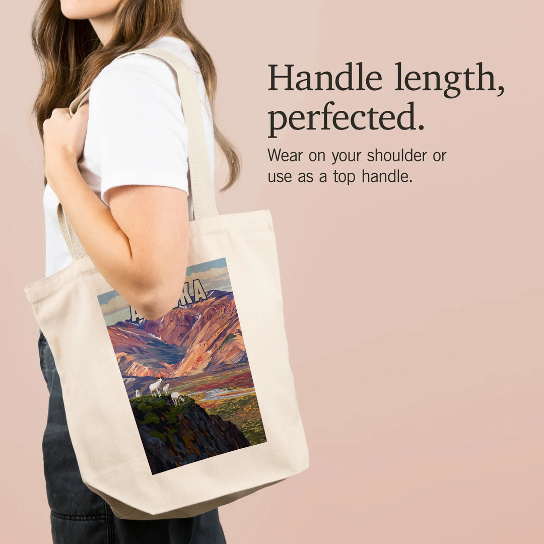 Alaska, Painterly, Bighorn Sheep Heard, Tote Bag