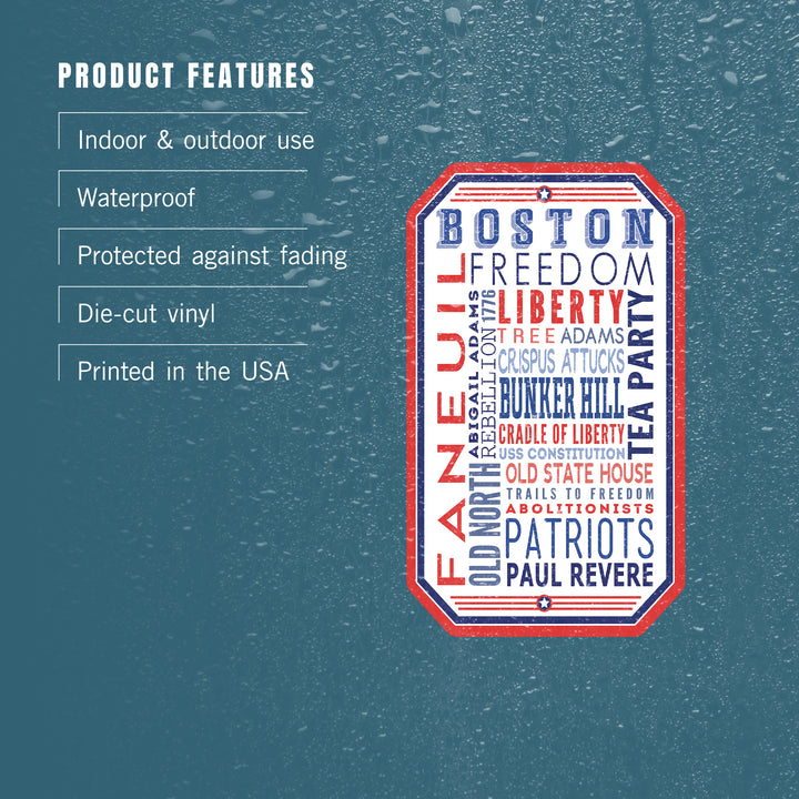 Boston, Massachusetts, Typography, Contour, Vinyl Sticker