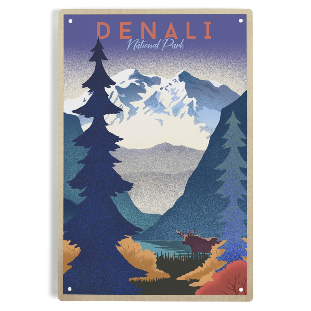 Denali National Park, Alaska, Mountain Scene, Lithograph, Metal Signs