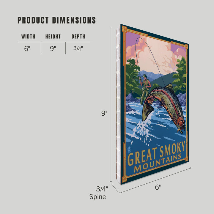 Lined 6x9 Journal, Great Smoky Mountains National Park, Tennessee, Painterly, Angler Fly Fishing Scene, Lay Flat, 193 Pages, FSC paper